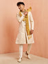 Men's Beige Jacquard Sherwani Pyjama Dupatta Set